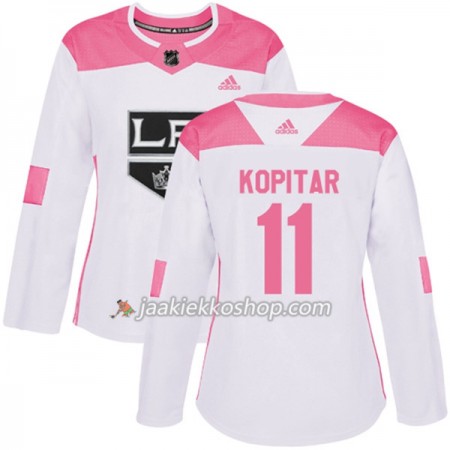 Nainen NHL Los Angeles Kings Pelipaita Anze Kopitar 11 Adidas 2017-2018 Valkoinen Vaaleanpunainen Fashion Authentic
